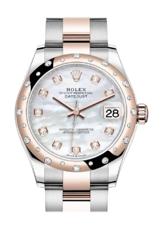 Designer Brand Watches with Unique Dial PatternsRolex Datejust 31 White mother-of-pearl Diamonds Dial Diamond Bezel Jubilee Rose Gold Two Tone Watch 278341RBR 278341