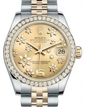 Minimalist Analog Watches for Everyday WearRolex Datejust 31 Lady Midsize Yellow Gold/Steel Champagne Floral Motif Arabic Dial & Diamond Bezel Jubilee Bracelet 178383