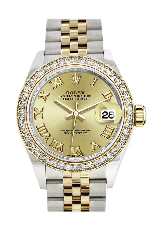 Watches with Temperature SensorRolex Datejust 28 Champagne Roman Dial Diamond Bezel Yellow Gold Jubilee Ladies Watch 279383RBR 279383