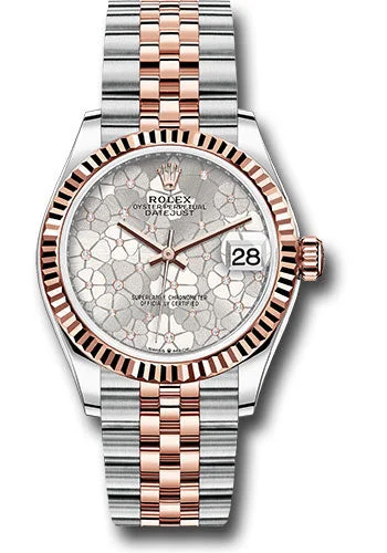 Alloy Cased Watches for Affordable QualityRolex Everose Rolesor Datejust 31 Watch - Fluted Bezel - Silver Floral Motif Diamond Dial - Jubilee Bracelet 278271 sflomdj