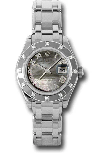 Designer Brand Watches with Unique Dial PatternsRolex White Gold Lady-Datejust Pearlmaster 29 Watch - 12 Diamond Bezel - Dark Mother-Of-Pearl Roman Dial - 80319 dkmr