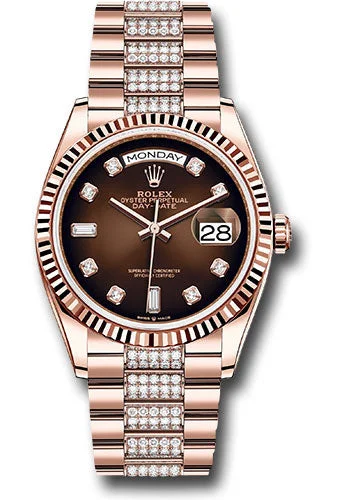 Ceramic Cased Watches with Mother-of-Pearl DialsRolex Everose Gold Day-Date 36 Watch - Fluted Bezel - Brown OmbrŽ Diamond Dial - Diamond President Bracelet - 128235 broddp