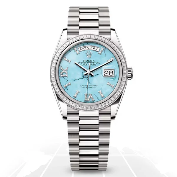 Women’s Dress Watches with Elegant StrapsRolex	Day-Date 36 "Turquoise"	128399TBR