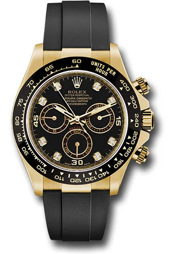 Wooden Cased Watches for a Natural LookRolex Yellow Gold Cosmograph Daytona 40 Watch - Black Diamond Dial - Black Oysterflex Strap - 116518LN bkdof