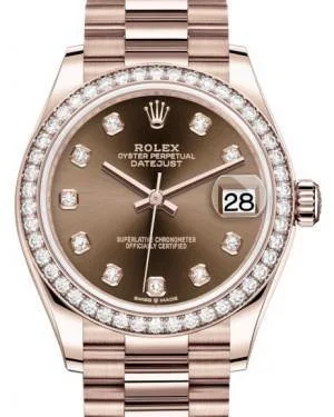 Women’s Watches with Swarovski CrystalsRolex Datejust 31MM Lady Midsize Rose Gold Chocolate Diamond Dial & Diamond Bezel President Bracelet 278285RBR - NEW