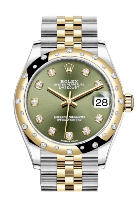 Watches with Skeletonized Hands for a Modern TwistRolex Datejust 31 Olive Green Diamonds Dial Diamond Bezel Jubilee Yellow Gold Two Tone Watch 278341RBR 278343 NP