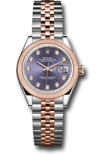 Alloy Cased Watches for Affordable QualityRolex Steel and Everose Gold Rolesor Lady-Datejust 28 Watch - Domed Bezel - Aubergine Diamond Dial - Jubilee Bracelet - 279161 audj