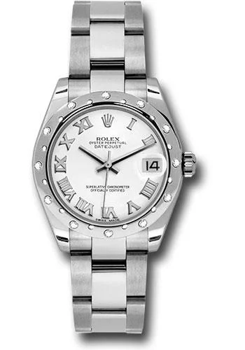 Watches with Engraved Dials for PersonalizationRolex Steel and White Gold Datejust 31 Watch - 24 Diamond Bezel - White Roman Dial - Oyster Bracelet - 178344 wro