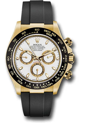 Mechanical Watches with Hand-Winding MechanismRolex Yellow Gold Cosmograph Daytona 40 Watch - White Index Dial - Black Oysterflex Strap - 116518LN wof