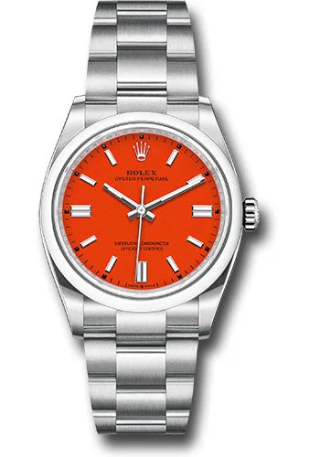 Watches with Sword-Style Hands for a Distinctive LookRolex Oyster Perpetual 36 Watch - Domed Bezel - Coral Red Index Dial - Oyster Bracelet - 2020 Release - 126000 reio