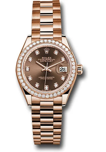 Watches with Heart Rate and Blood Pressure MonitorRolex Everose Gold Lady-Datejust 28 Watch - 44 Diamond Bezel - Chocolate Diamond Dial - President Bracelet - 279135RBR chodp