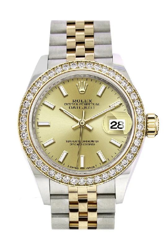 Fashionable Quartz Watches for Women with Leather StrapsRolex Datejust 28 Champagne Dial Diamond Bezel Yellow Gold Jubilee Ladies Watch 279383RBR 279383