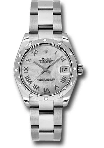 Square Dial Watches with Modern DesignRolex Steel and White Gold Datejust 31 Watch - 24 Diamond Bezel - Mother-Of-Pearl Roman Dial - Oyster Bracelet - 178344 mro