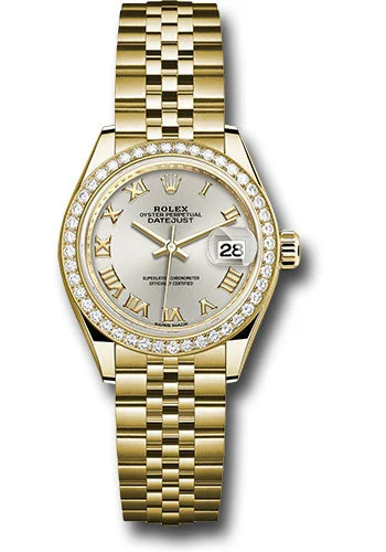 Digital Watches with Timer FunctionRolex Yellow Gold Lady-Datejust 28 Watch - 44 Diamond Bezel - Silver Roman Dial - Jubilee Bracelet - 279138RBR srj