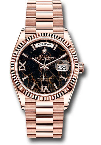 Women’s Watches with Swarovski CrystalsRolex Everose Gold Day-Date 36 Watch - Fluted Bezel - Eisenkiesel Diamond Dial - President Bracelet - 128235 edr69p