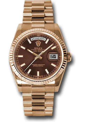 Watches with Luminous Markers for Night VisibilityRolex Everose Gold Day-Date 36 Watch - Fluted Bezel - Chocolate Index Dial - President Bracelet - 118235 choip