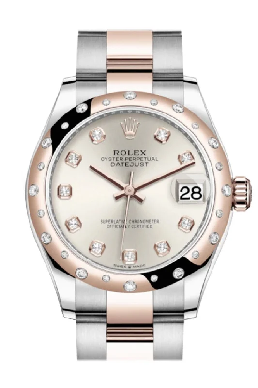 Watches with Dauphine-Style Hands for an Elegant LookRolex Datejust 31 Silver Diamonds Dial Diamond Bezel Rose Gold Two Tone Watch 278341RBR 278341