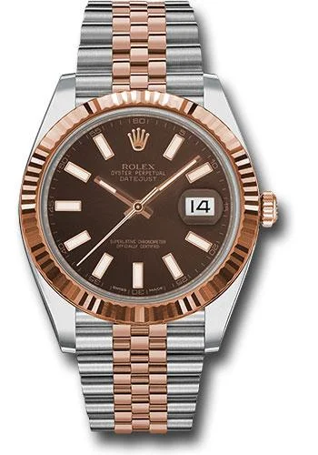 Traveler’s Watches with World Time FunctionRolex Steel and Everose Rolesor Datejust 41 Watch - Fluted Bezel - Chocolate Index Dial - Jubilee Bracelet - 126331 choij