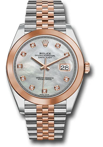 Hybrid Smartwatches with Traditional Watch AestheticsRolex Steel and Everose Gold Rolesor Datejust 41 Watch - Smooth Bezel - Mother-of-Pearl Diamond Dial - Jubilee Bracelet - 126301 mdj