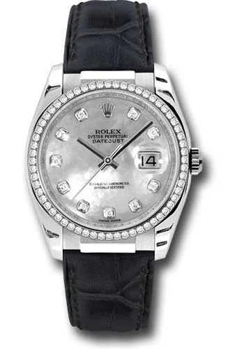 Watches with Backlight for Low-Light ConditionsRolex White Gold Datejust 36 Watch - 60 Diamond Bezel - Mother-Of-Pearl Diamond Dial - Leather - 116189 md