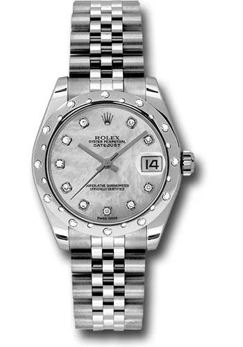 Watches with Power Reserve Indicator (for mechanical)Rolex Steel and White Gold Datejust 31 Watch - 24 Diamond Bezel - Mother-Of-Pearl Diamond Dial - Jubilee Bracelet - 178344 mdj