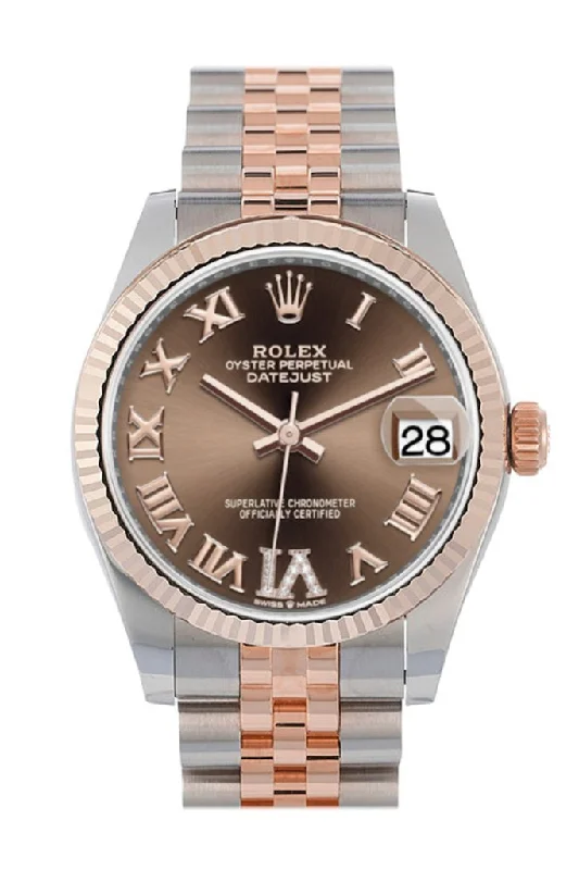 Solar-Powered Watches for Eco-Conscious UsersRolex Datejust 31 Chocolate Large VI set with diamonds Dial Fluted Bezel 18K Everose Gold Two Tone Jubilee Watch 278271