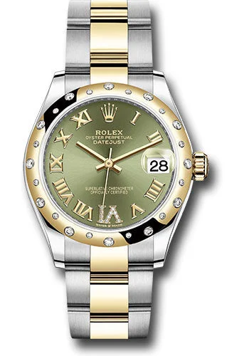 Watches with Rubber Straps for Comfort and DurabilityRolex Steel and Yellow Gold Datejust 31 Watch - Domed Diamond Bezel - Olive Green Diamond Roman Six Dial - Oyster Bracelet 278343 ogdr6o