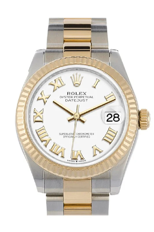 Casual Watches for Weekend OutingsRolex Datejust 31 White Roman Dial Fluted Bezel 18K Yellow Gold Two Tone Watch 278273 NP