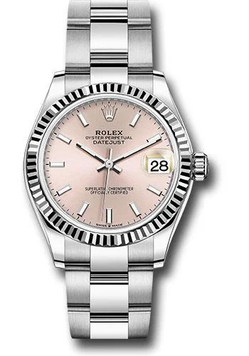 Watches with Glossy Finish Cases for a Shiny AppealRolex Steel and White Gold Datejust 31 Watch - Fluted Bezel - Pink Index Dial - Oyster Bracelet - 278274 pio