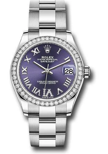 Adjustable Strap Watches for Perfect FitRolex Steel and White Gold Datejust 31 Watch - Diamond Bezel - Aubergine Roman Diamond 6 Dial - Oyster Bracelet - 278384RBR aubdr6o