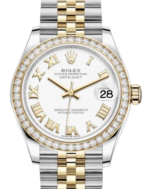 Round Dial Watches with Roman NumeralsRolex Lady-Datejust 31 Yellow Gold/Steel White Roman Dial & Diamond Bezel Jubilee Bracelet 278383RBR