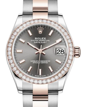 Minimalist Analog Watches for Everyday WearRolex Lady-Datejust 31 Rose Gold/Steel Rhodium Index Dial & Diamond Bezel Oyster Bracelet 278381RBR