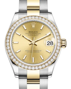 Watches with Braided Straps for a Handmade TouchRolex Lady-Datejust 31 Yellow Gold/Steel Champagne Index Dial & Diamond Bezel Oyster Bracelet 278383RBR