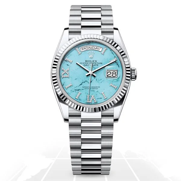 Watches with Rose Gold Plated Cases for a Feminine TouchRolex	Day-Date 36 "Turquoise" 128236