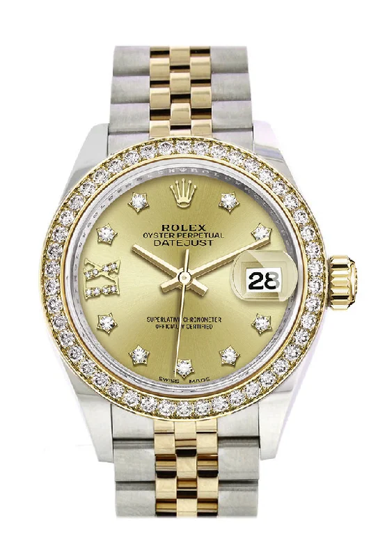 Watches with Gold Plated Cases for a Luxurious LookRolex Datejust 28 Champagne Diamond Star Dial Diamond Bezel Yellow Gold Jubilee Ladies Watch 279383RBR 279383