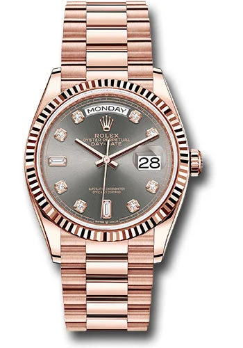 Watches with Multiple Time Zone DisplaysRolex Everose Gold Day-Date 36 Watch - Fluted Bezel - Slate Diamond Dial - President Bracelet - 128235 sldp