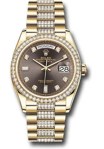 Alloy Cased Watches for Affordable QualityRolex Yellow Gold Day-Date 36 Watch - Diamond Bezel - Dark Grey Diamond Dial - Diamond President Bracelet - 128348rbr dkgrddp