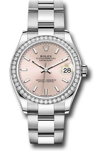 Watches with Embossed Dials for a Textured LookRolex Steel and White Gold Datejust 31 Watch - Diamond Bezel - Pink Index Dial - Oyster Bracelet - 278384RBR pio