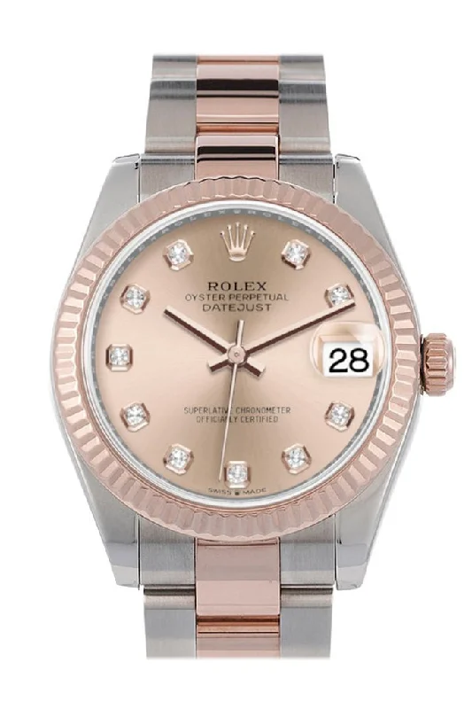 Square Dial Watches with Modern DesignRolex Datejust 31 Rose Diamond Dial Fluted Bezel 18K Everose Gold Two Tone Watch 278271