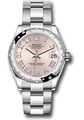 Ceramic Cased Watches with Mother-of-Pearl DialsRolex Steel and White Gold Datejust 31 Watch - Domed 24 Diamond Bezel - Pink Roman Dial - Oyster Bracelet - 2020 Release - 278344RBR pro