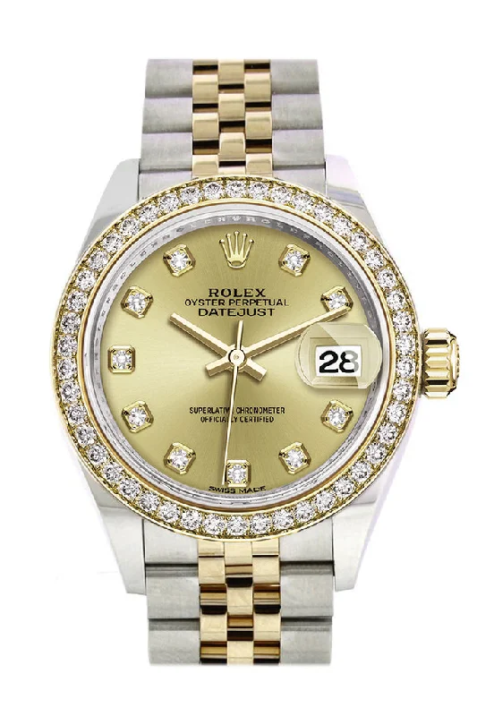 Waterproof Diving Watches with Rotating BezelRolex Datejust 28 Champagne set with diamonds Dial Diamond Bezel Yellow Gold Jubilee Ladies Watch 279383RBR 279383