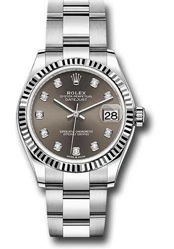 Vintage Style Mechanical Watches for CollectorsRolex Steel and White Gold Datejust 31 Watch - Fluted Bezel - Dark Grey Diamond Dial - Oyster Bracelet - 278274 dkgdo