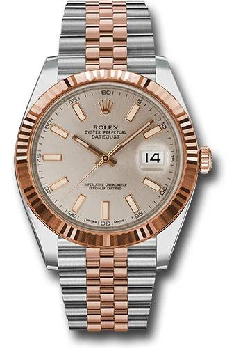 Hybrid Smartwatches with Traditional Watch AestheticsRolex Steel and Everose Rolesor Datejust 41 Watch - Fluted Bezel - Sundust Index Dial - Jubilee Bracelet - 126331 suij