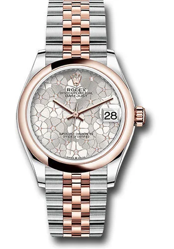 Solar-Powered Watches for Eco-Conscious UsersRolex Everose Rolesor Datejust 31 Watch - Domed Bezel - Silver Floral Motif Diamond Dial - Jubilee Bracelet 278241 sflomdj