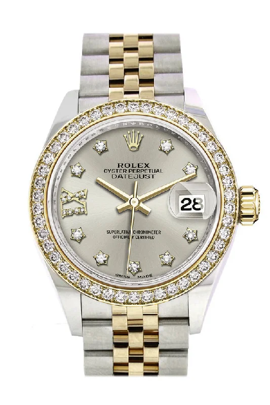 Hybrid Smartwatches with Traditional Watch AestheticsRolex Datejust 28 Silver Diamond Star Dial Diamond Bezel Yellow Gold Jubilee Ladies Watch 279383RBR 279383