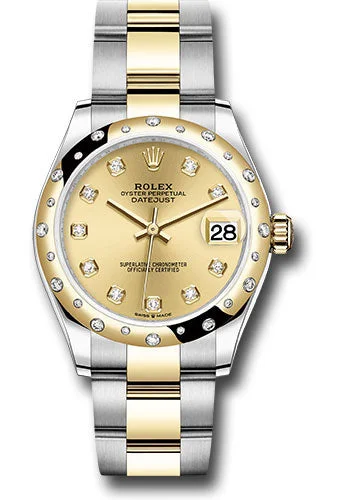 Watches with Glossy Finish Cases for a Shiny AppealRolex Steel and Yellow Gold Datejust 31 Watch - Domed Diamond Bezel - Champagne Diamond Dial - Oyster Bracelet 278343 chdo