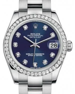 Watches with Heart Rate and Blood Pressure MonitorRolex Datejust 31MM Lady Midsize White Gold/Steel Blue Diamond Dial & Diamond Bezel Oyster Bracelet 178384 - NEW