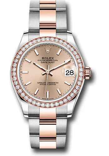 Round Dial Watches with Roman NumeralsRolex Steel and Everose Gold Datejust 31 Watch - 46 Diamond Bezel - RosŽ Index Dial - Oyster Bracelet 278381RBR roio