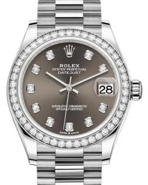 Traveler’s Watches with World Time FunctionRolex Datejust 31MM Lady Midsize White Gold Dark Grey Diamond Dial & Diamond Bezel President Bracelet 278289RBR - NEW