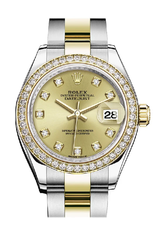 Retro-Inspired Quartz Watches for Retro LoversRolex Datejust 28 Champagne set with diamonds Dial Diamond Bezel Yellow Gold Ladies Watch 279383RBR 279383